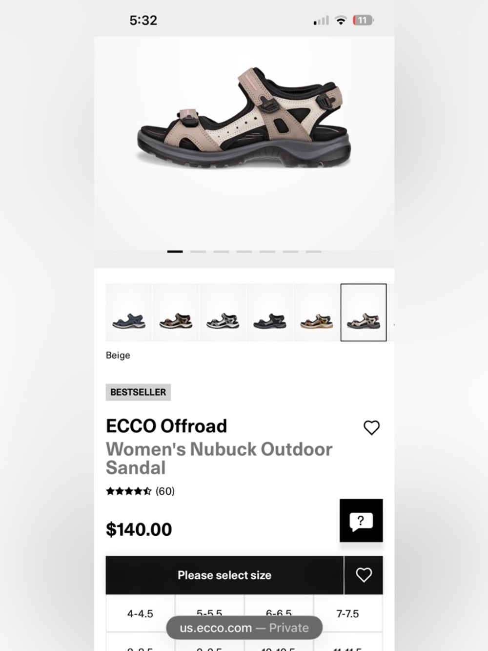 ECCO Offroad Nubuck sport sandals beige size 39 us 8.5 women’s EUC - Picture 8 of 8